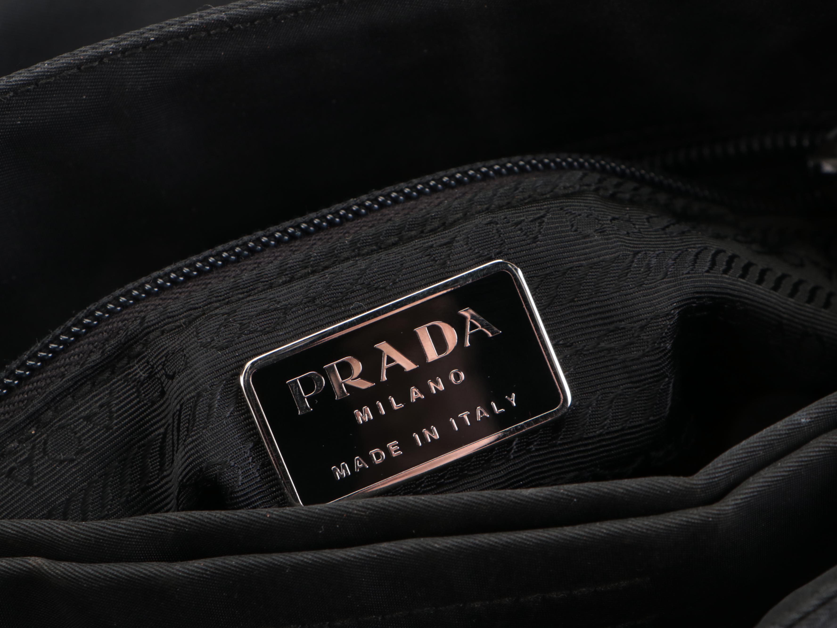Prada Small Shoulder Bag in Black Nylon Tessuto with Hinged Composite Handle