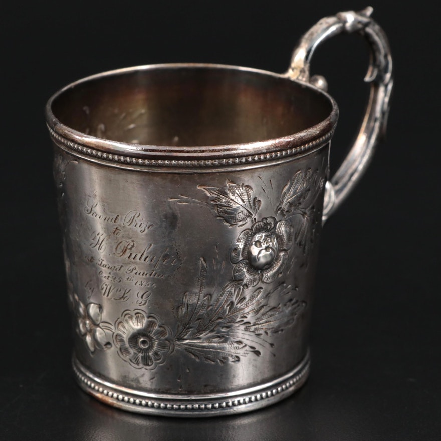 Amos Sanborn of Massachusetts Chased Coin Silver Cup, Mid-19th Century