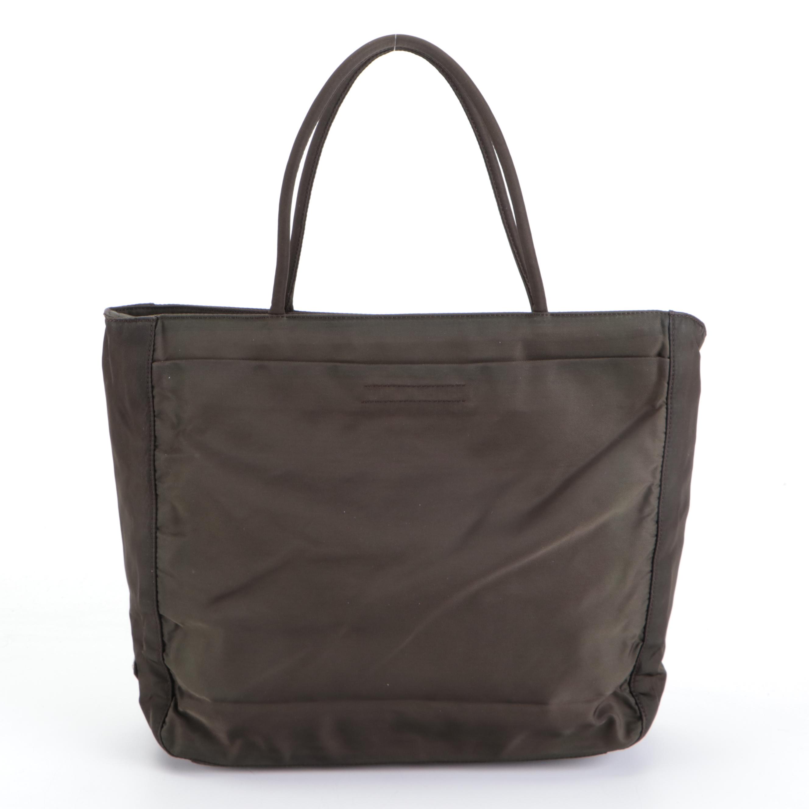 Prada Small Tote Bag in Dark Green Nylon Tessuto
