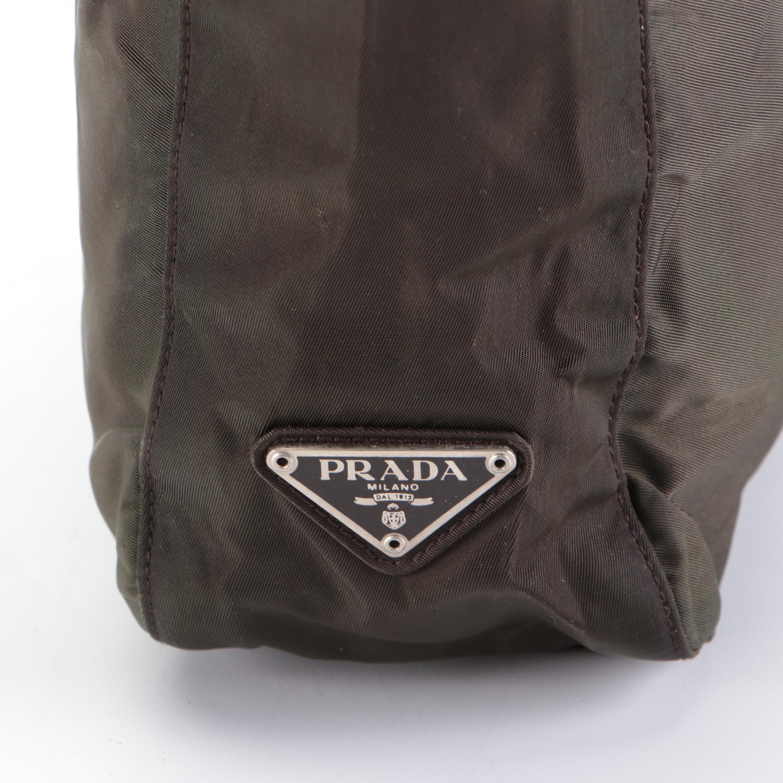 Prada Small Tote Bag in Dark Green Nylon Tessuto