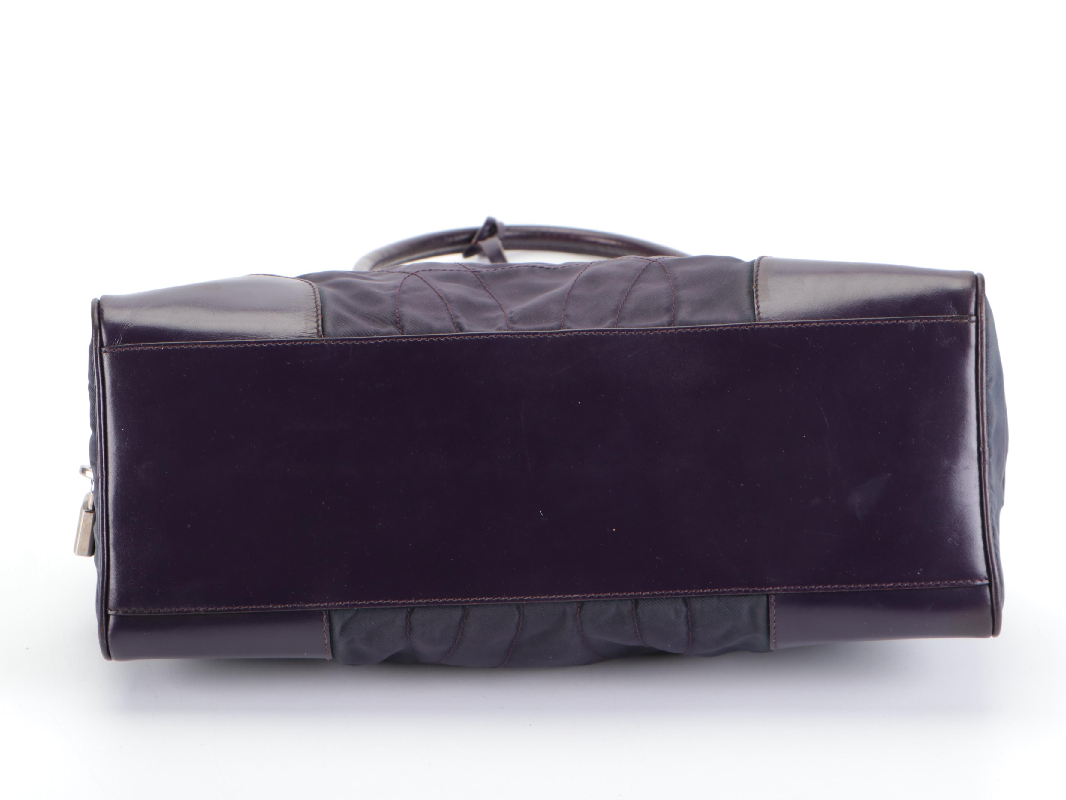 Prada Small Bowler Bag in Nylon Tessuto and Smooth Purple Leather