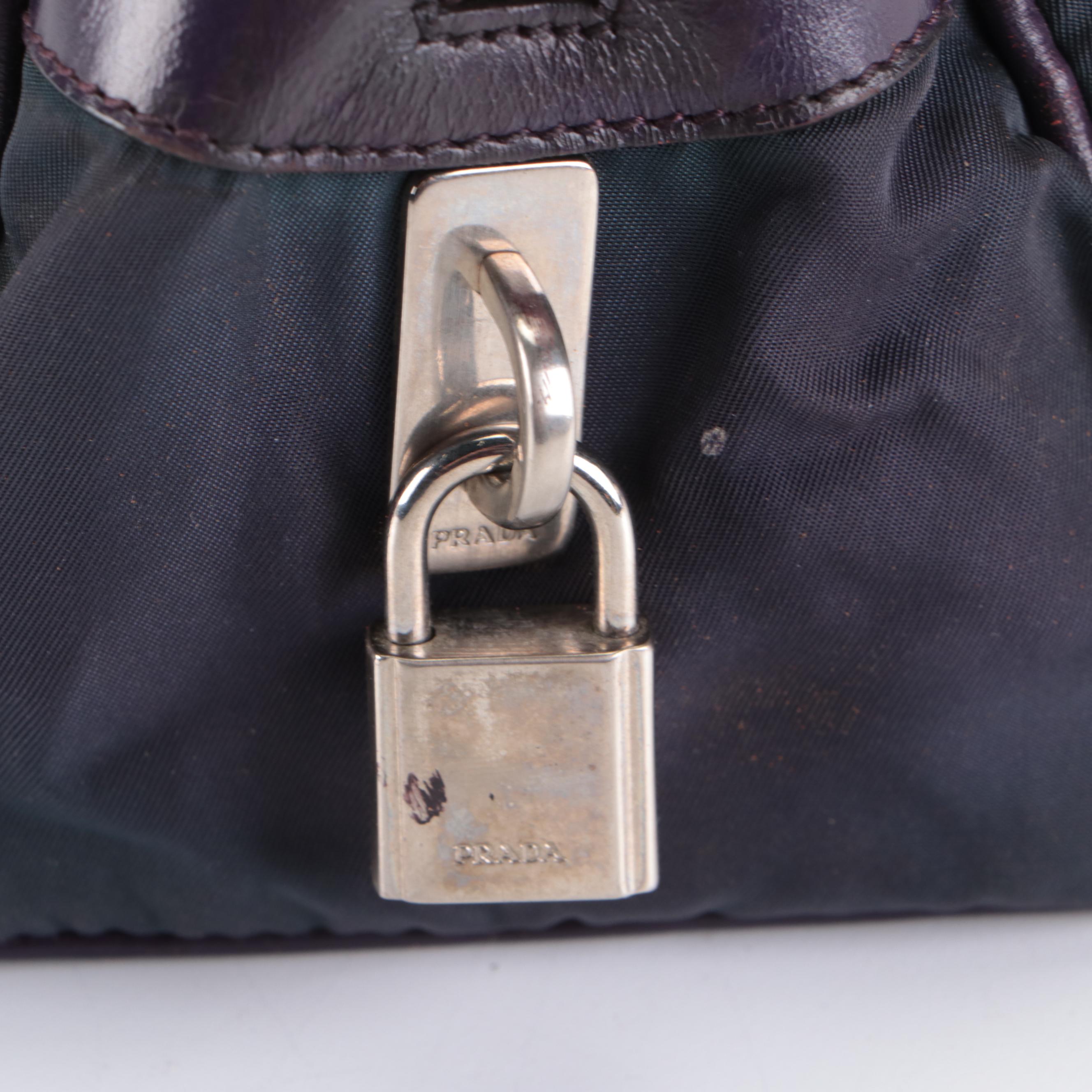 Prada Small Bowler Bag in Nylon Tessuto and Smooth Purple Leather