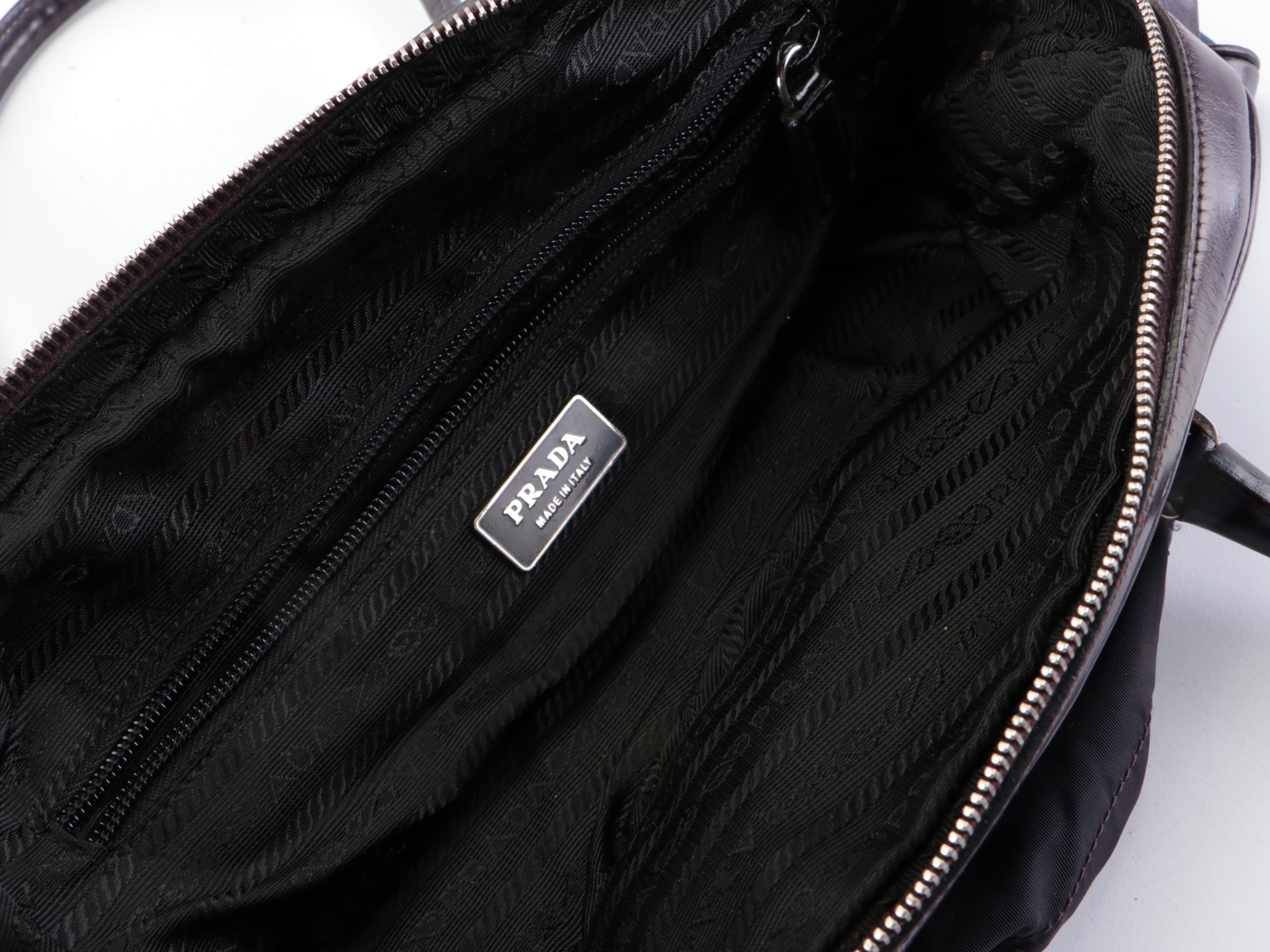 Prada Small Bowler Bag in Nylon Tessuto and Smooth Purple Leather