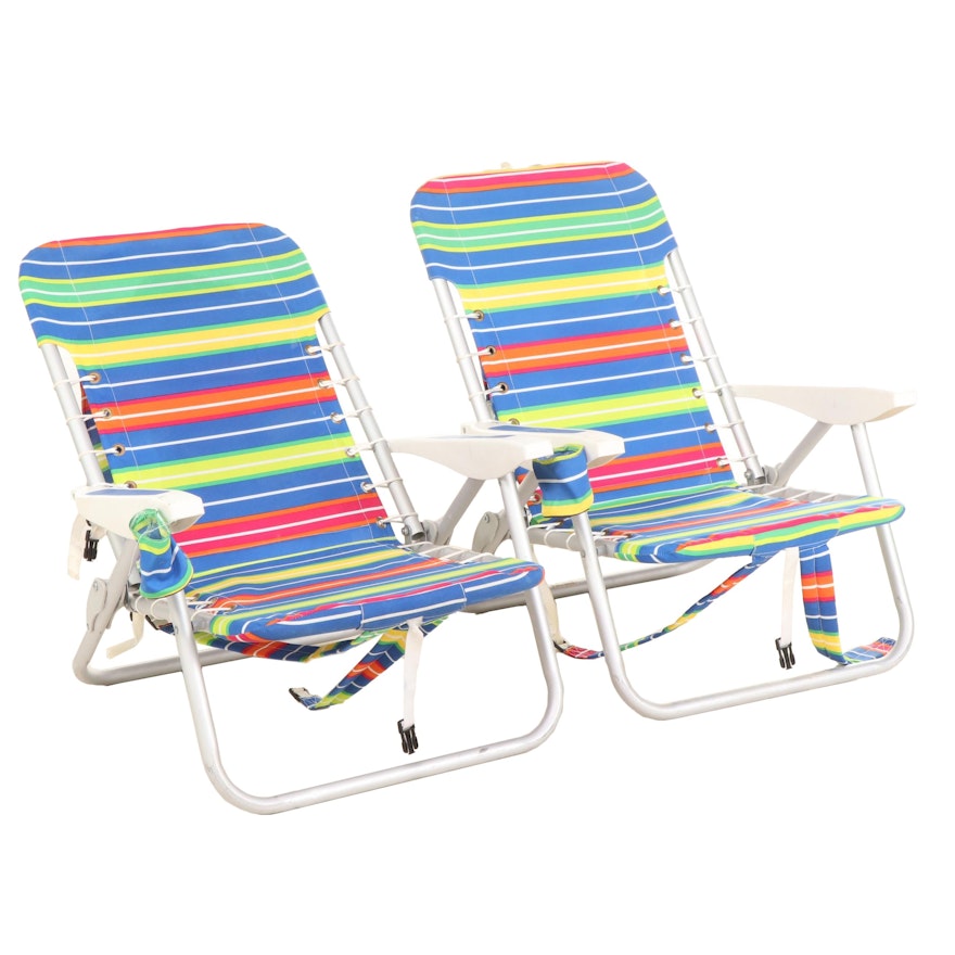 Pair of Rio Tubular Aluminum and Plastic Four-Position Folding Beach Chairs