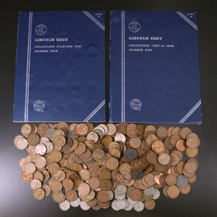 Two Whitman Albums of Lincoln Cents and Tin of Loose Lincoln Cents