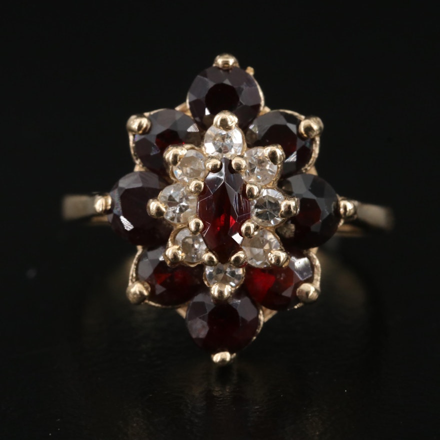 14K Garnet and Diamond Cluster Ring