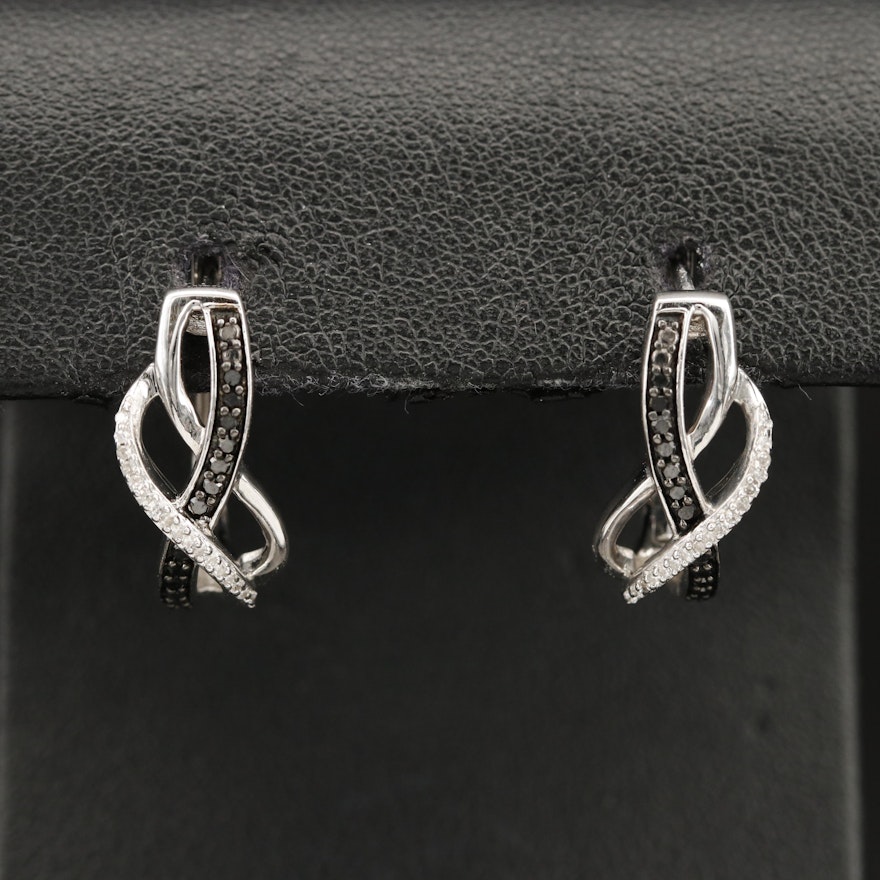 Sterling 0.26 CTW Diamond Crossover J Hoop Earrings