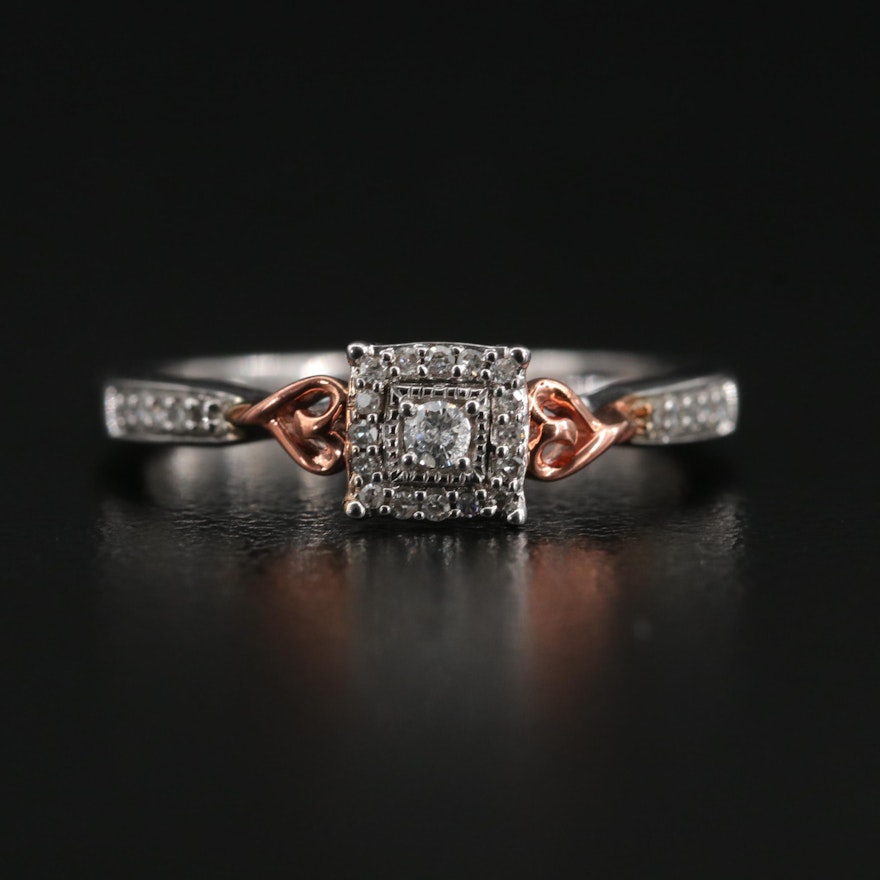 Sterling Diamond Ring with Heart Detail