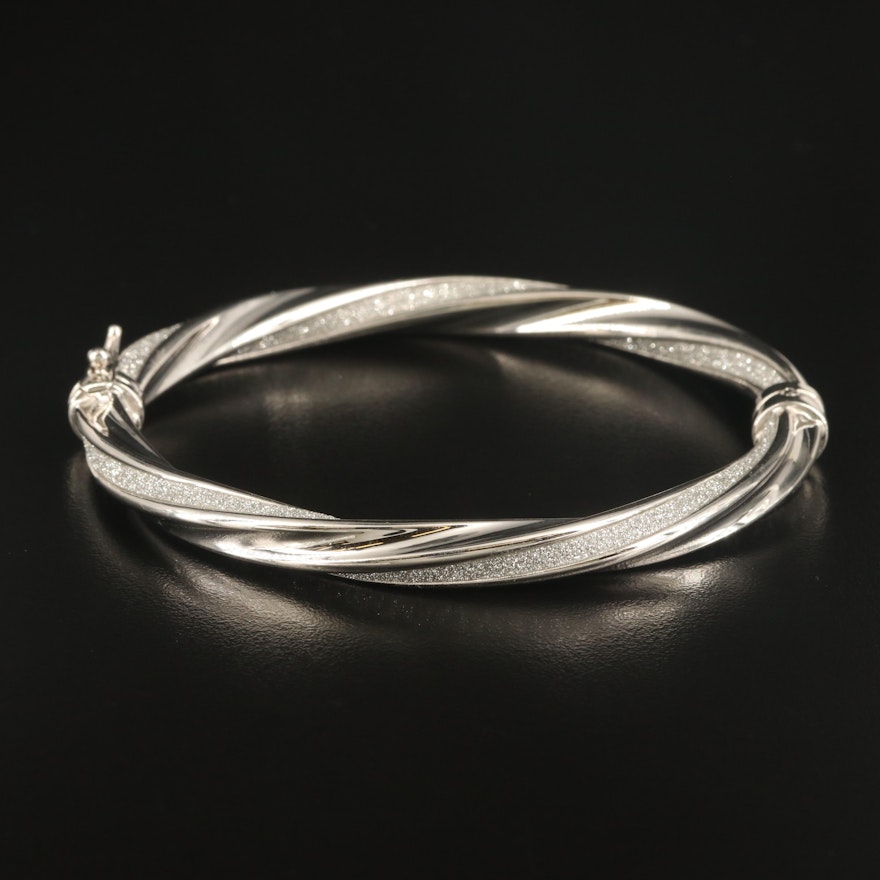 14K Twisted Hinged Bangle with Sparkle Detail