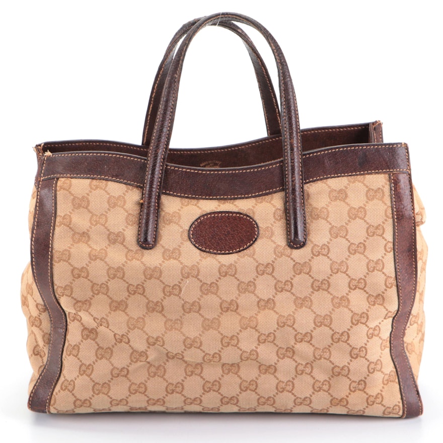 Gucci Tote in GG Canvas and Leather