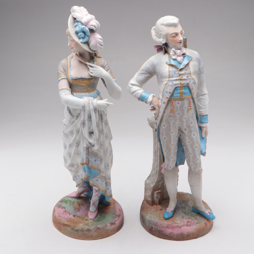 Sèvres Style Continental Bisque Figurines of Man and Woman, Late 19th Century