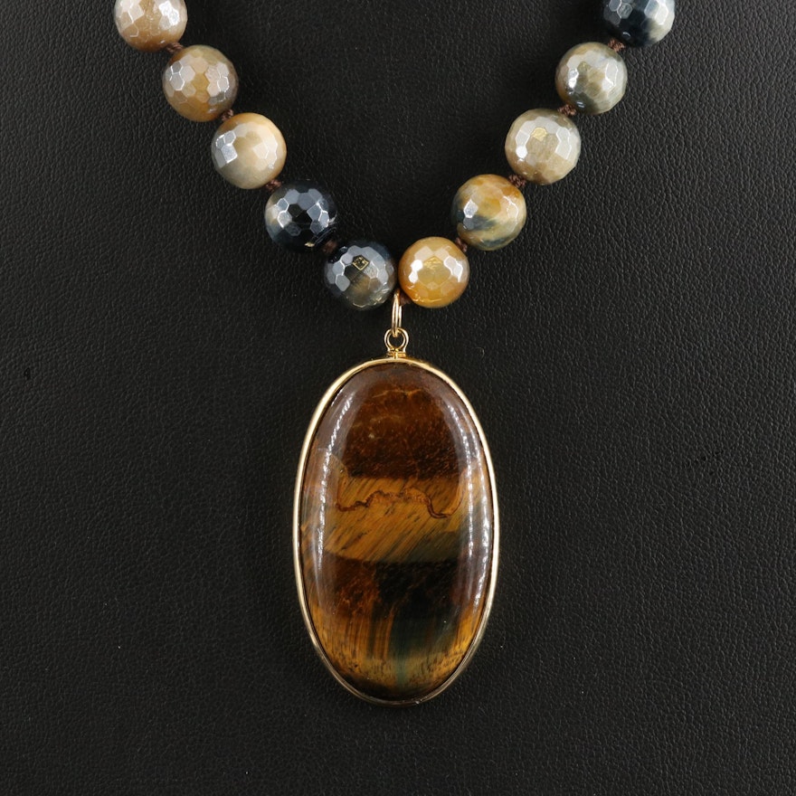Sterling Tiger's Eye and Hawk's Eye Necklace