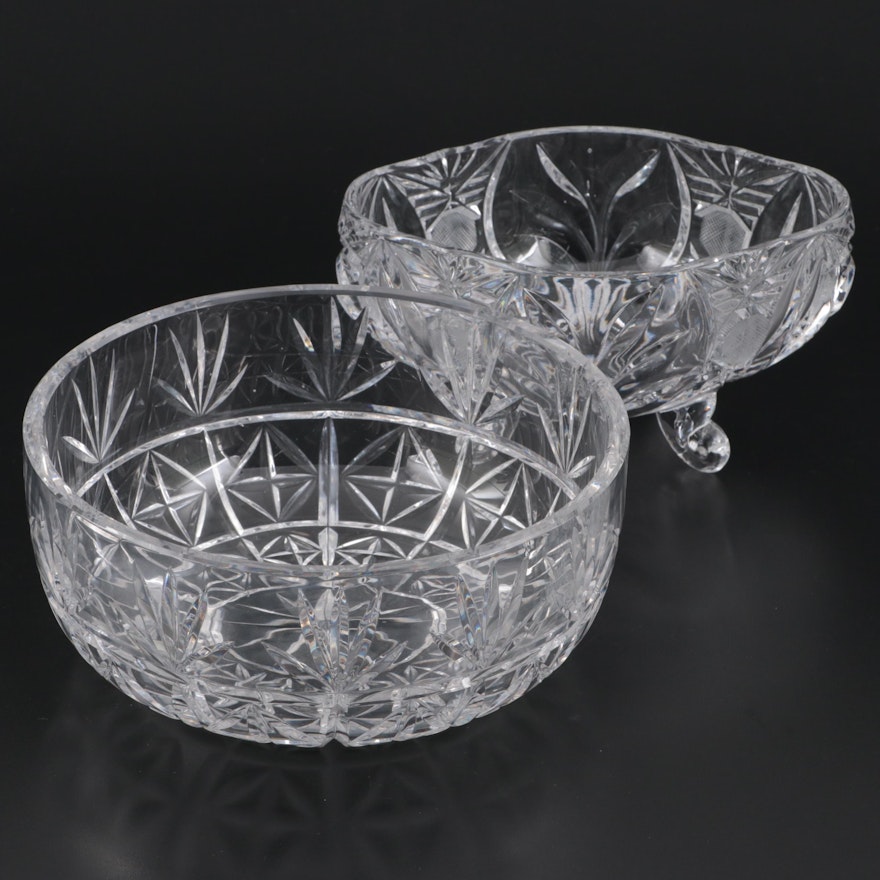 Cut Crystal Serving Bowl with Footed Pressed and Cut Crystal Oval Serving Bowl