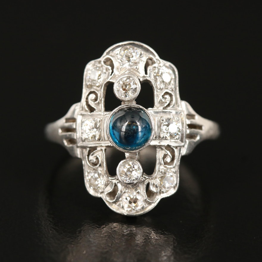 Late Edwardian Platinum Sapphire and Diamond Ring