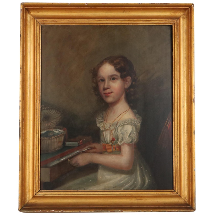 Portrait Oil Painting of Girl, 19th Century