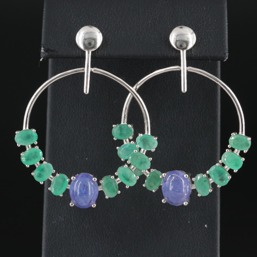 Sterling Emerald and Tanzanite Earrings