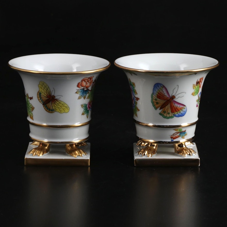 Herend "Queen Victoria" Porcelain Footed Vases