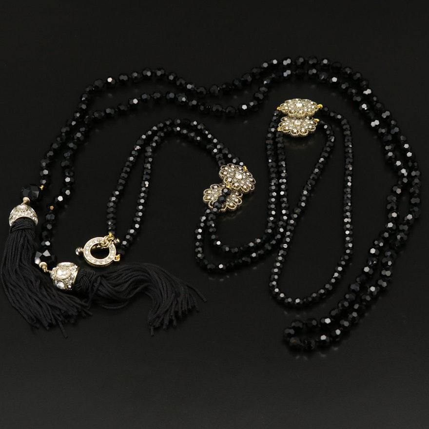 Heidi Daus "Lovely Lux" Tassel Drop Lariat and "How Suite it is" Necklace