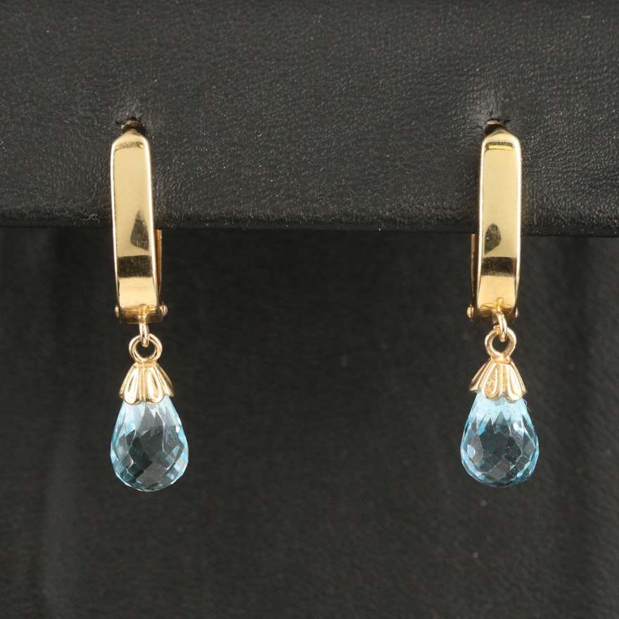 14K Swiss Blue Topaz Drop Earrings