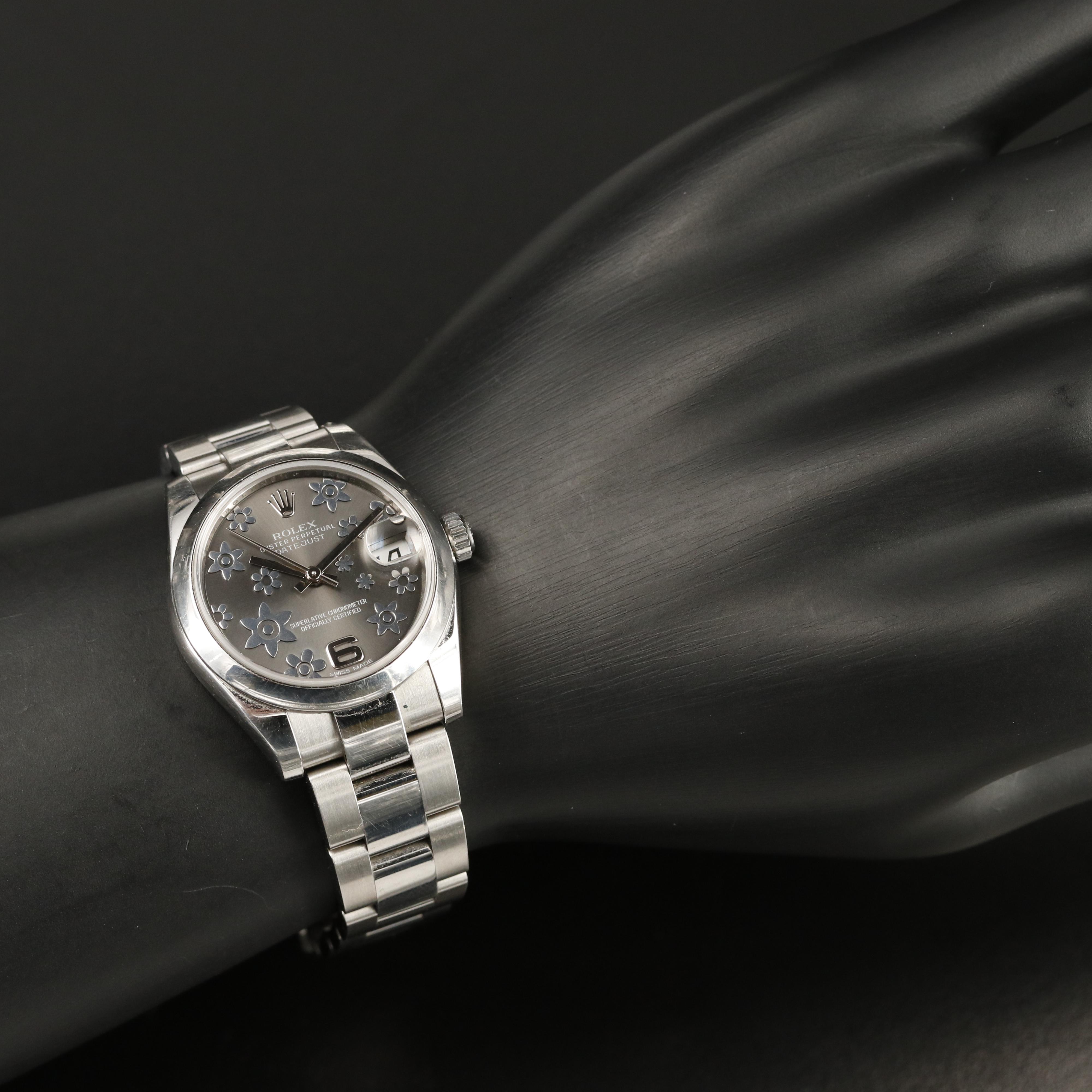 Rolex Datejust Floral Rhodium Dial Stainless Steel Watch