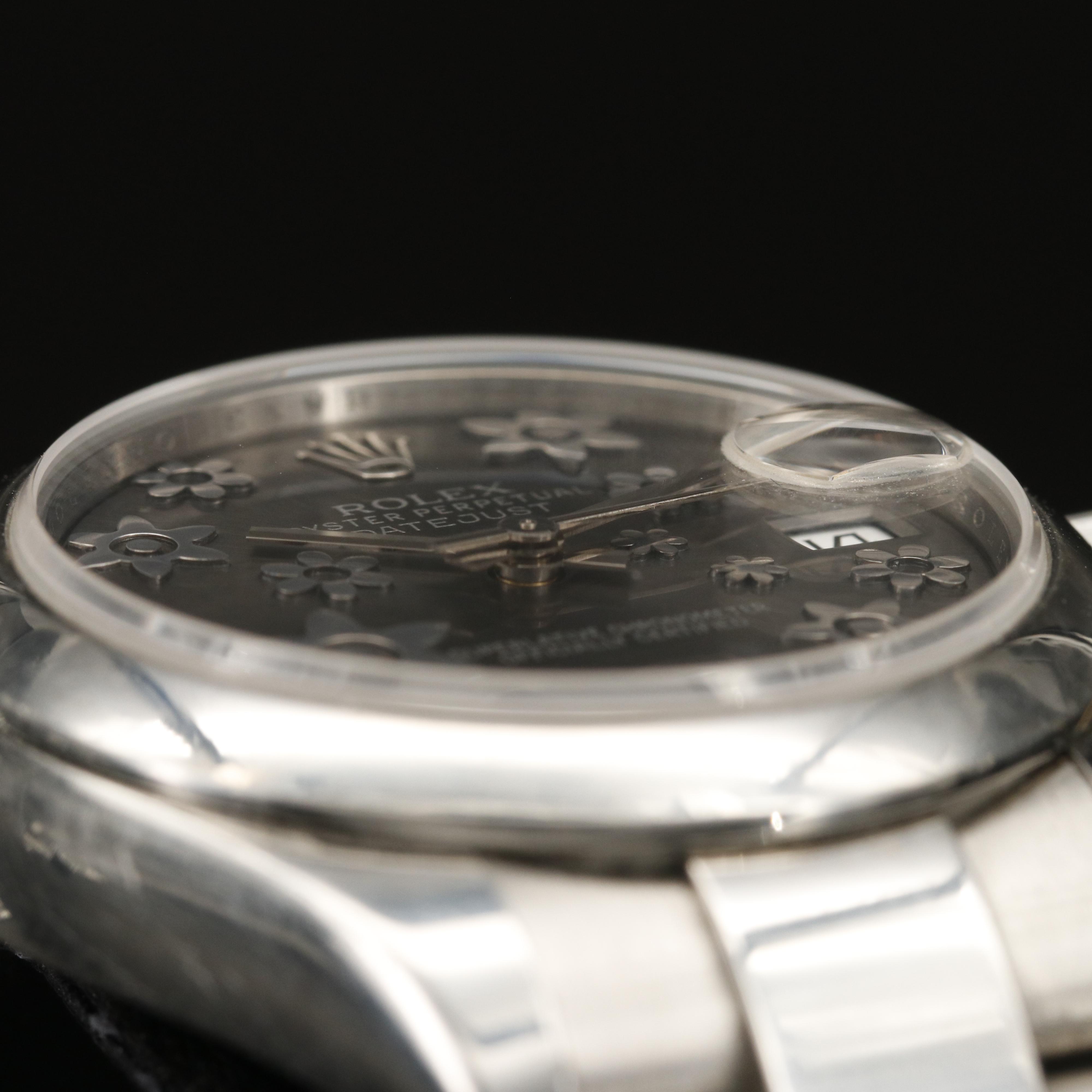 Rolex Datejust Floral Rhodium Dial Stainless Steel Watch