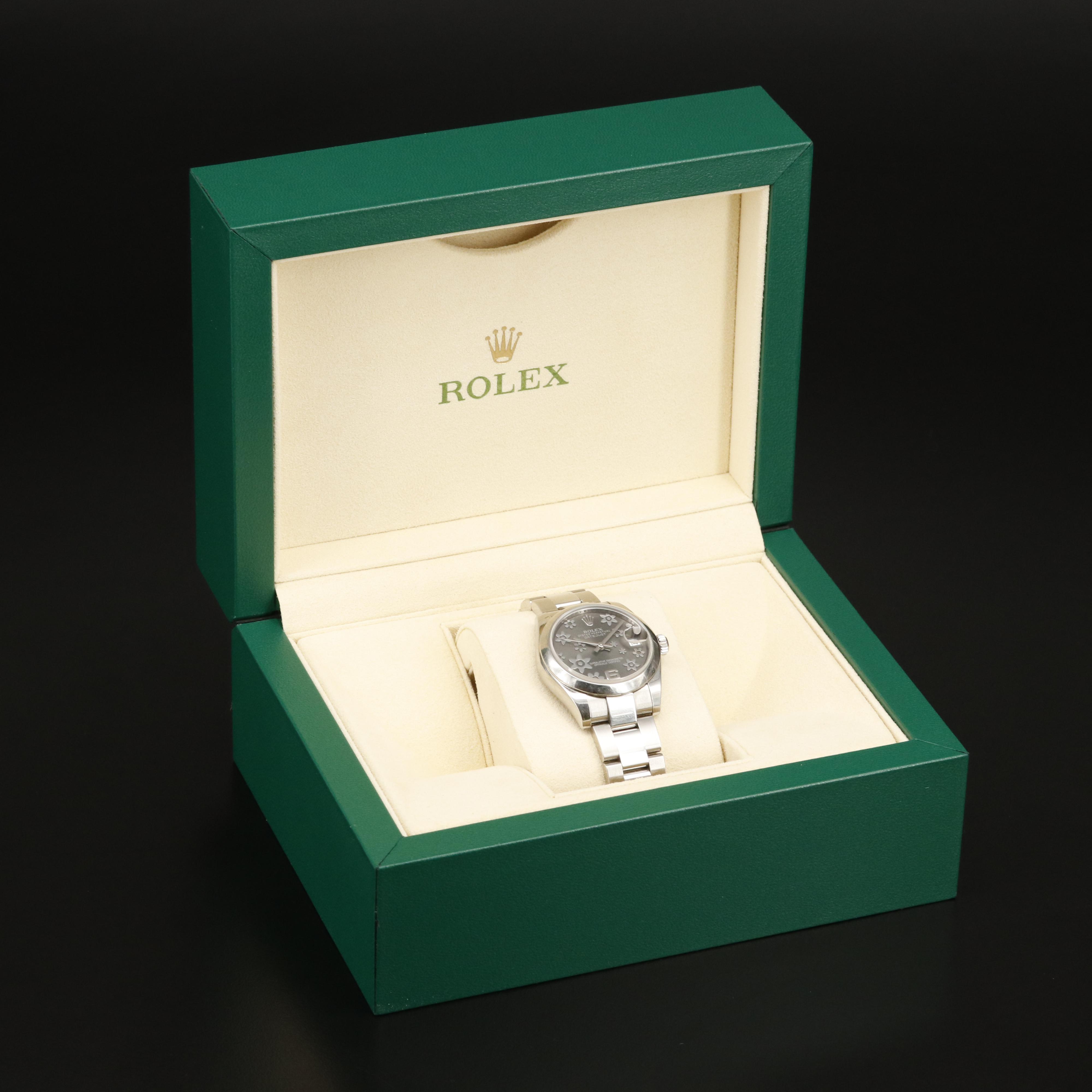 Rolex Datejust Floral Rhodium Dial Stainless Steel Watch