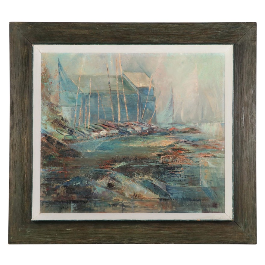 A. Thiemann Harbor and Coastline Oil Painting, 1966