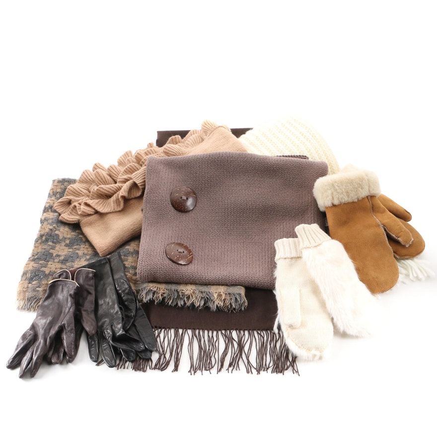 Knitted Scarves, Saks Fifth Avenue Leather Gloves, and Other Accessories