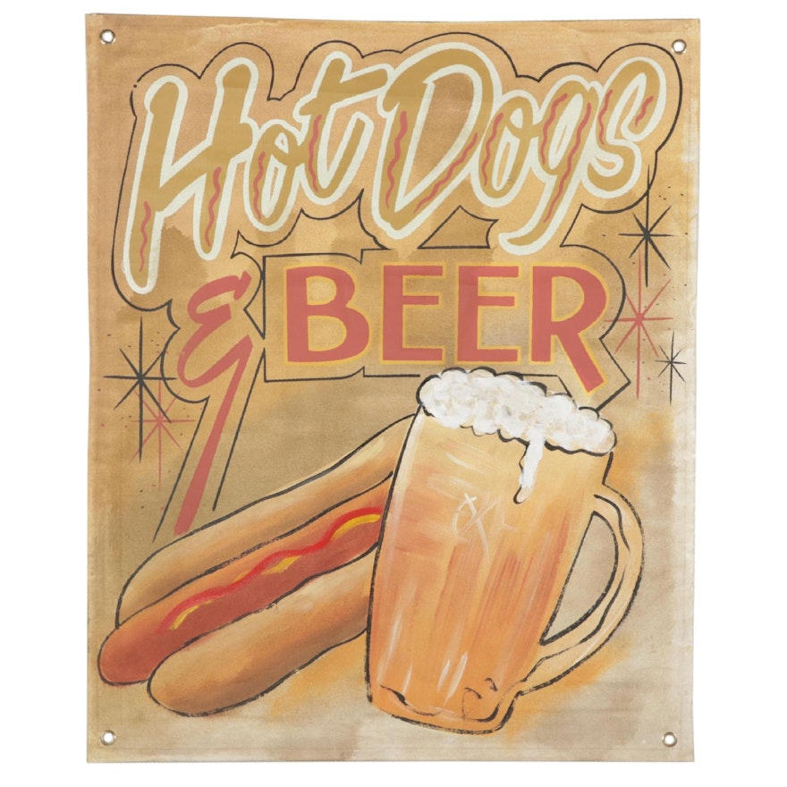 Bar Food Folk Art Acrylic Painting "Hot Dogs & Beer"