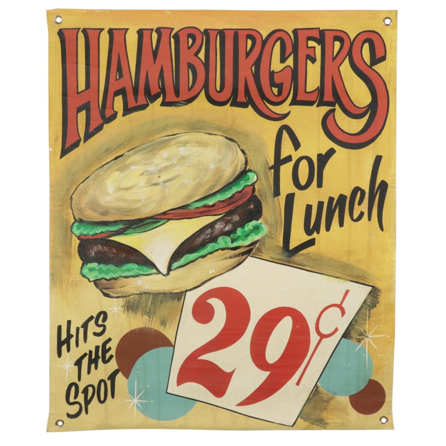 Fast Food Ad Folk Art Acrylic Painting "Hamburgers for Lunch - 29¢"