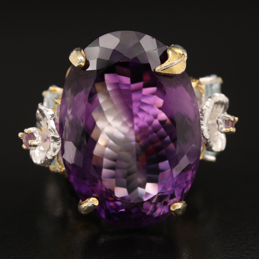 Sterling Amethyst and Sky Blue Topaz Biomorphic Statement Ring