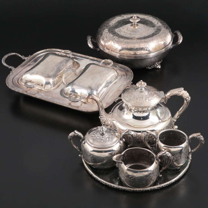 Homan Mfg. Co. Silver Plate Lidded Serving Dish and Other Silver Plate Serveware