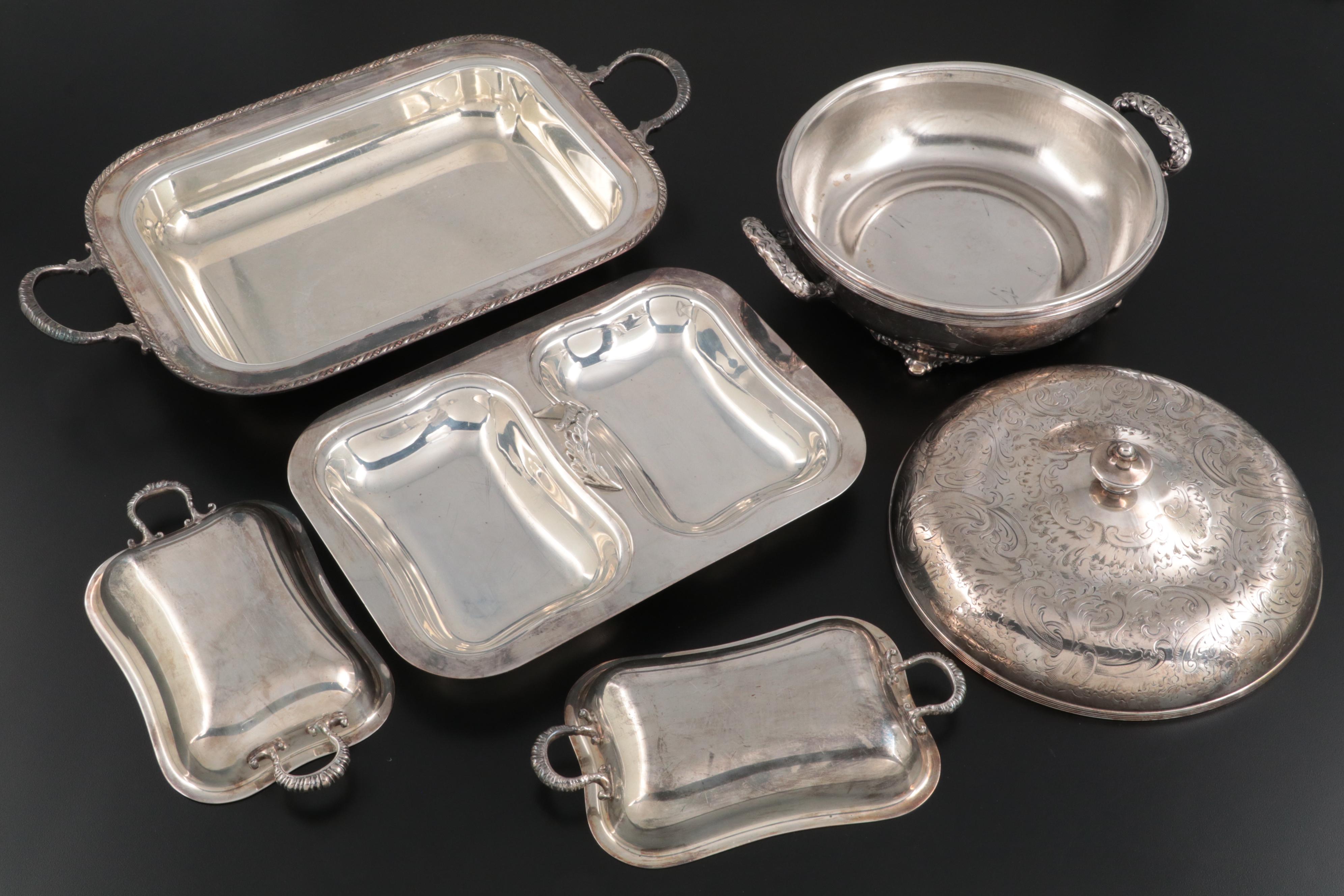 Homan Mfg. Co. Silver Plate Lidded Serving Dish and Other Silver Plate Serveware