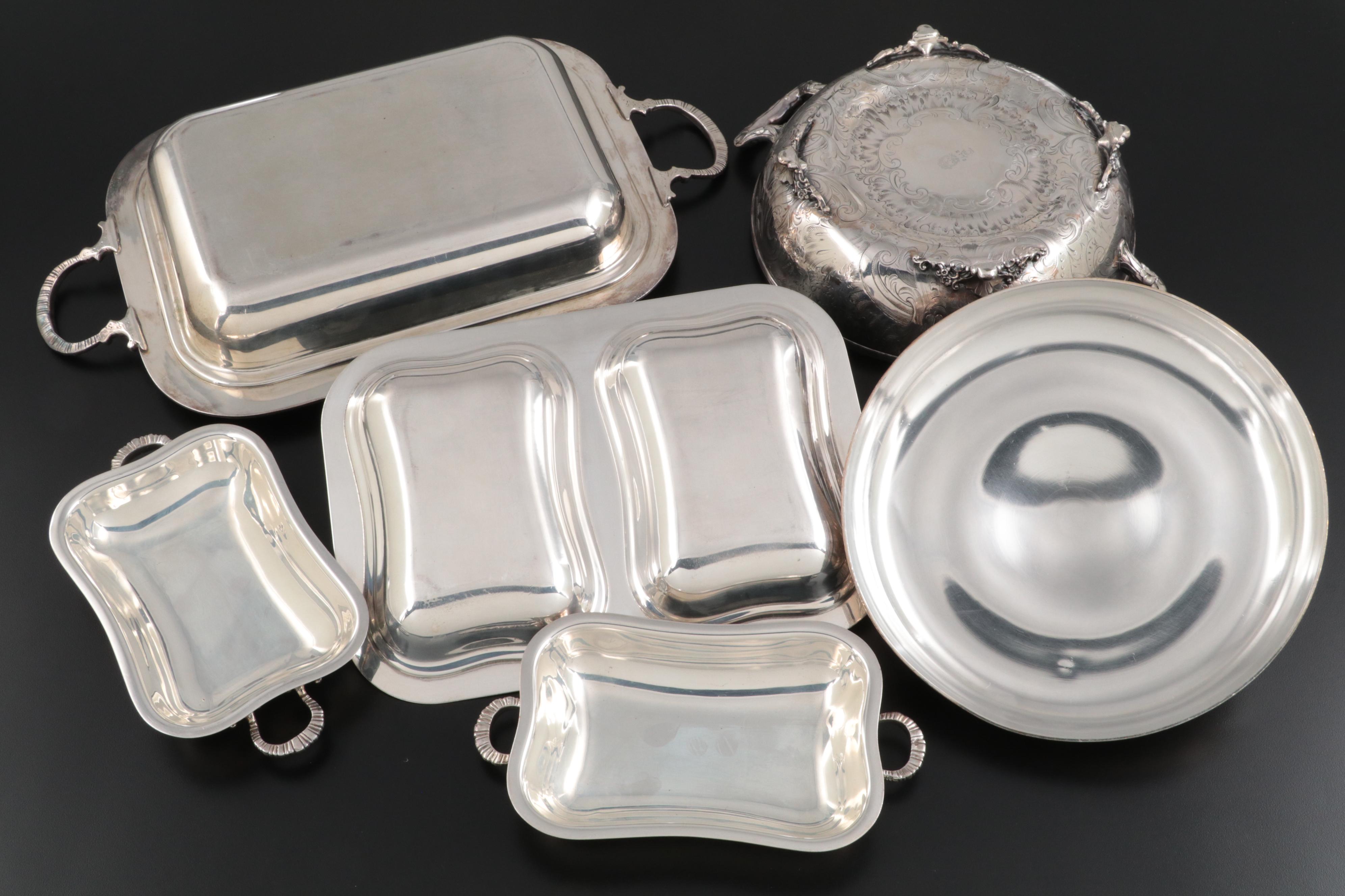 Homan Mfg. Co. Silver Plate Lidded Serving Dish and Other Silver Plate Serveware