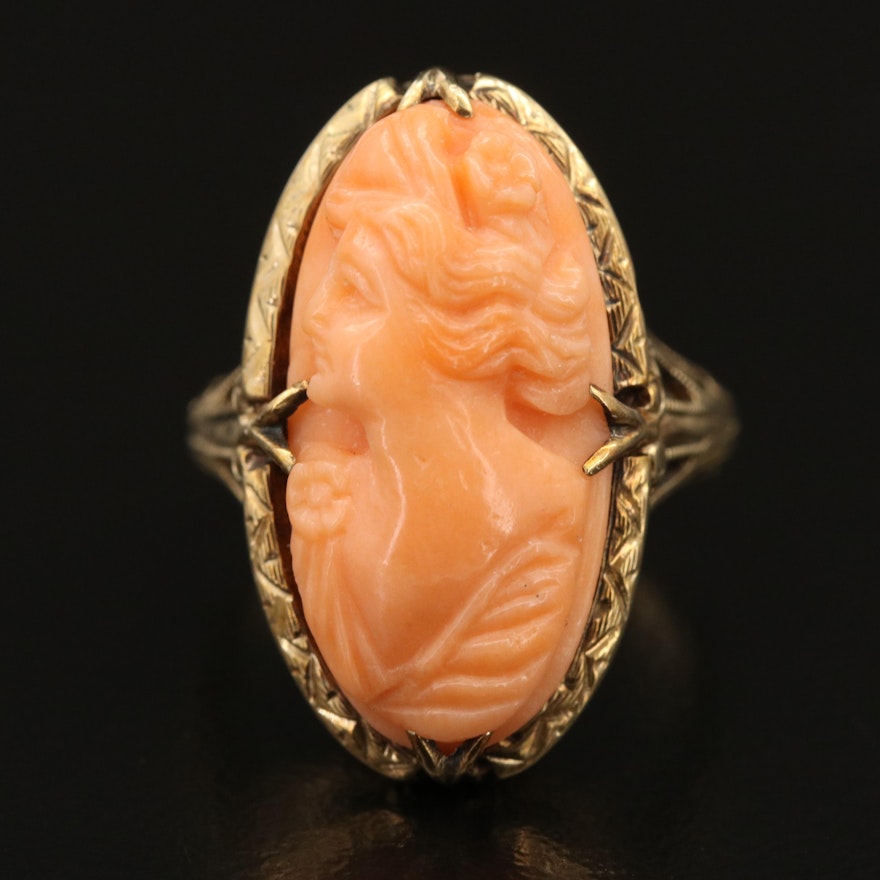 Vintage 14K Coral Cameo Ring