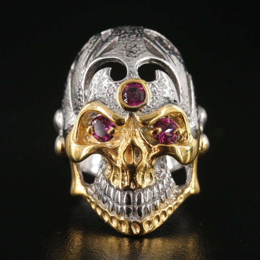 Sterling Garnet Skull Ring