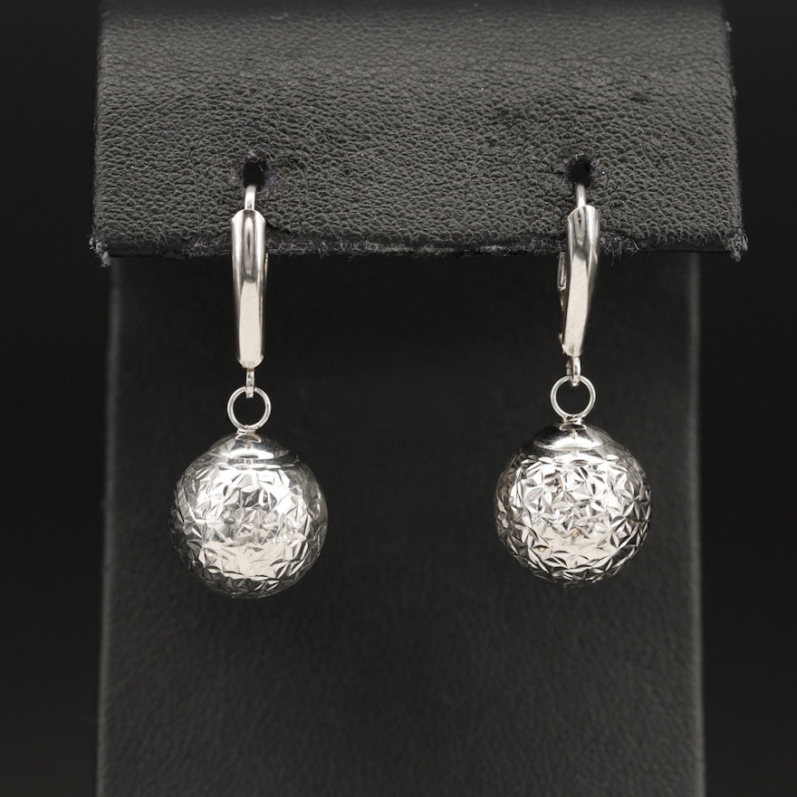 14K Sphere Drop Earrings with Diamond Cut Finish