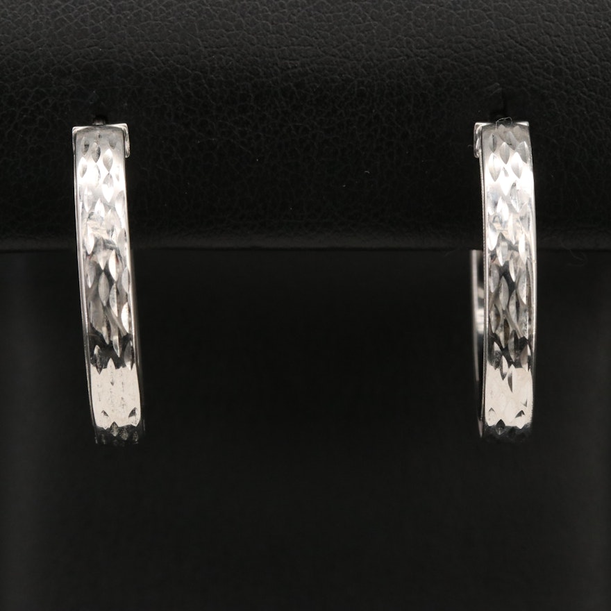 Italian 14K Diamond Cut Hoop Earrings