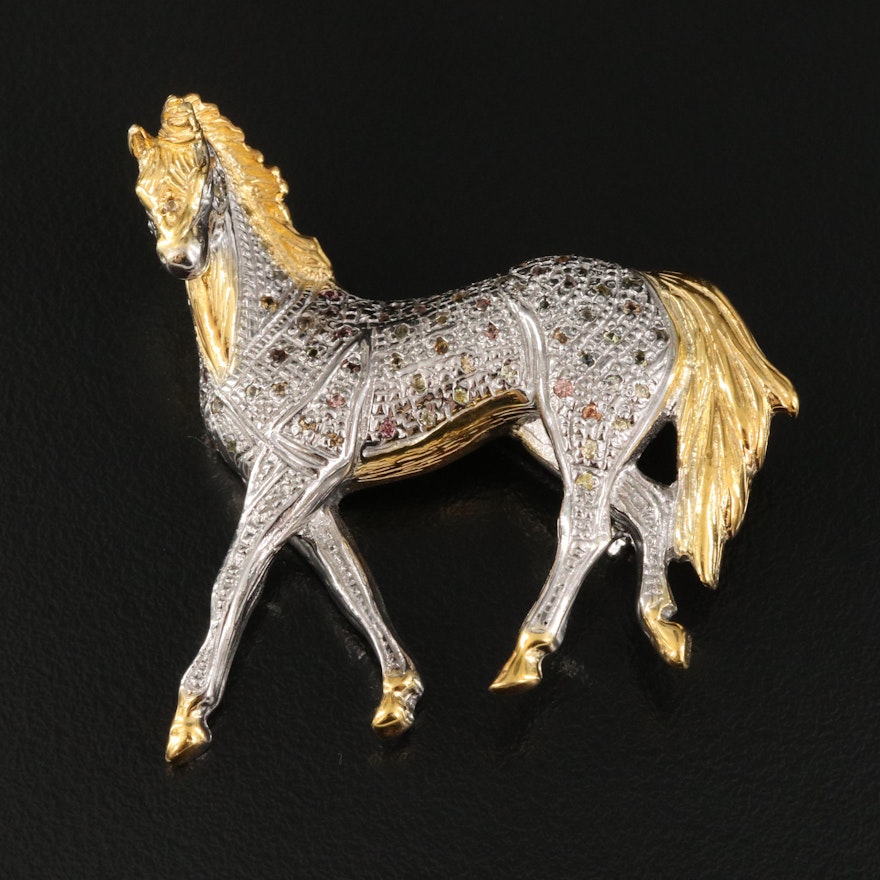 Sterling Sapphire Horse Brooch