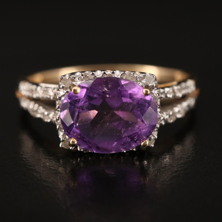 10K Diamond and Amethyst Ring