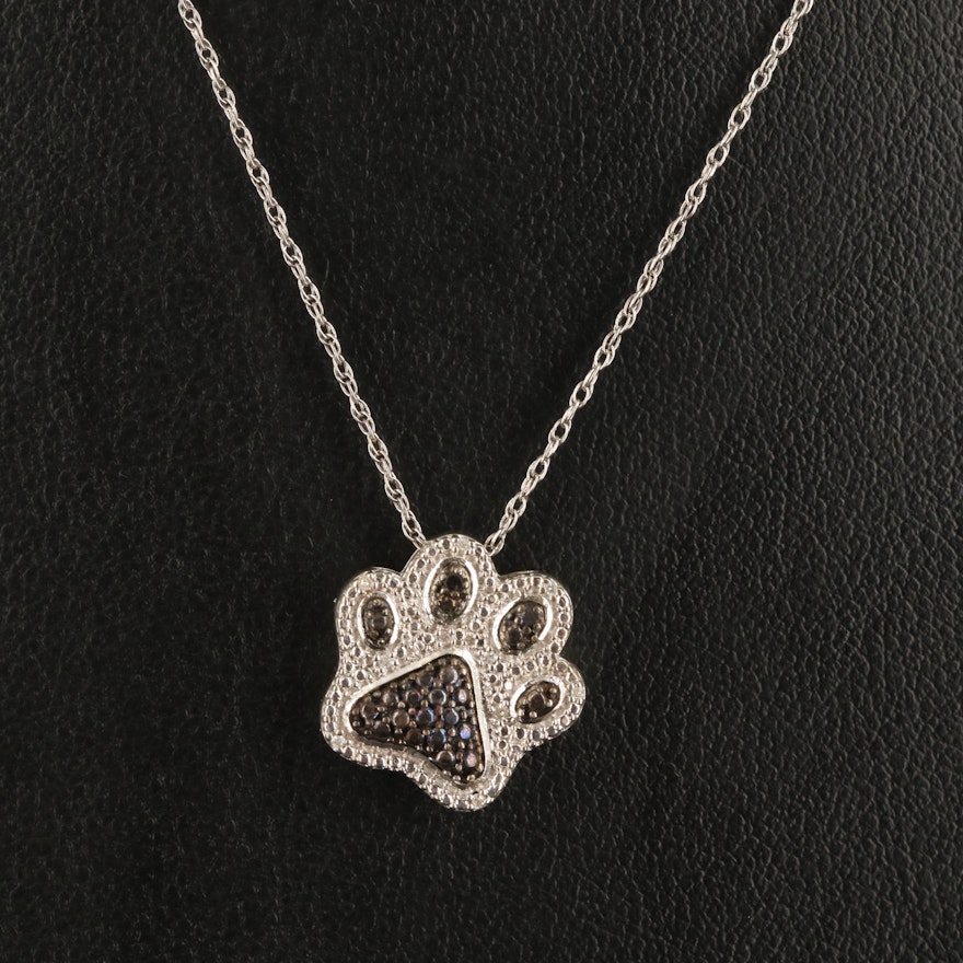 Sterling Diamond Paw Print Pendant Necklace