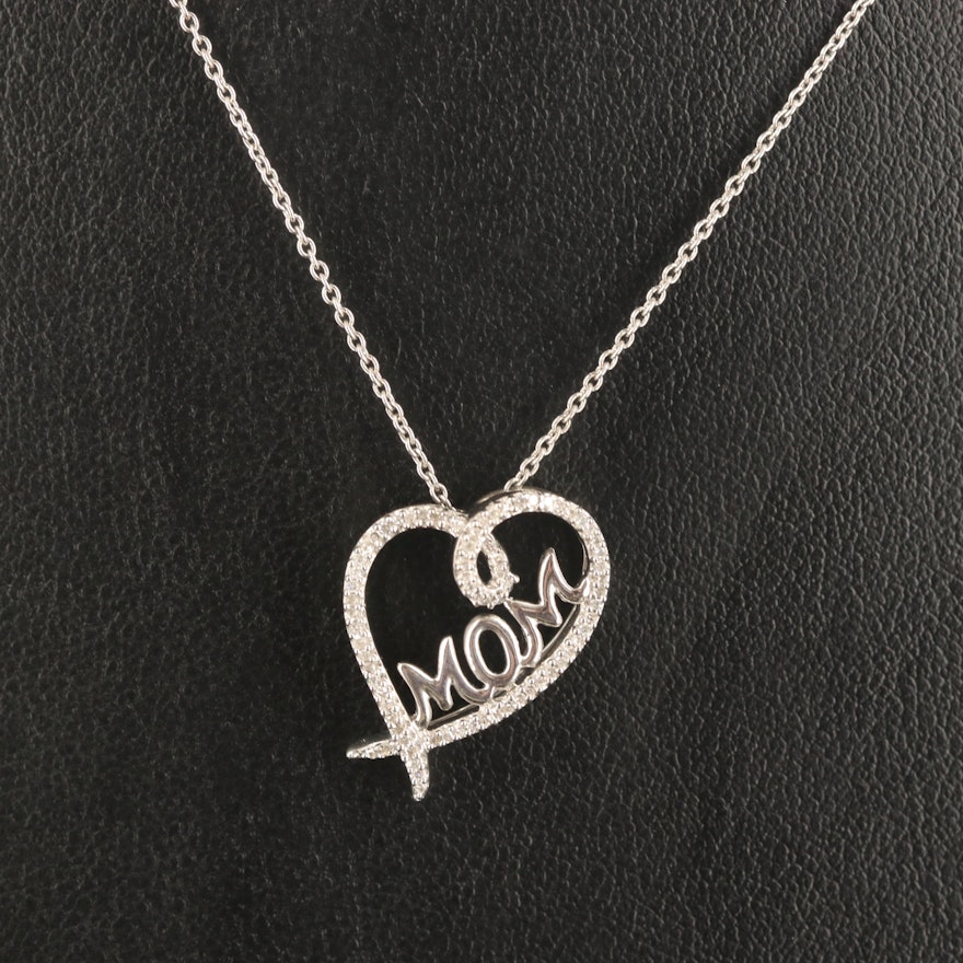 Sterling Diamond 'Mom' Pendant Necklace