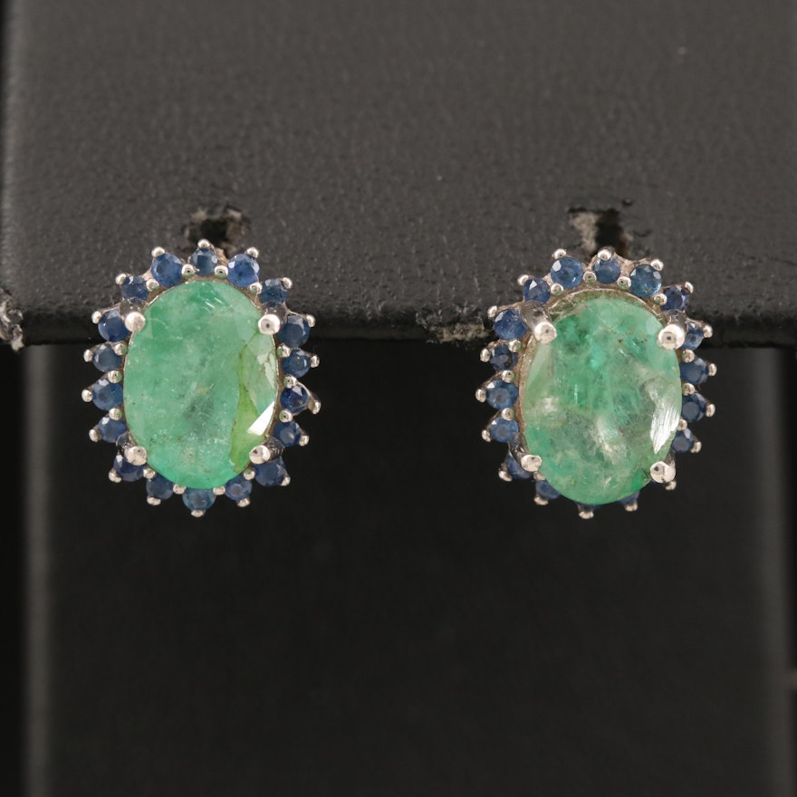 Sterling Emerald and Sapphire Halo Earrings