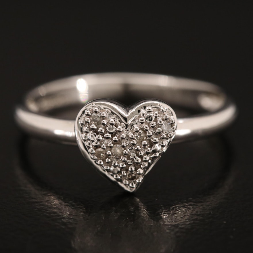 10K 0.03 CTW Pavé Diamond Heart Ring