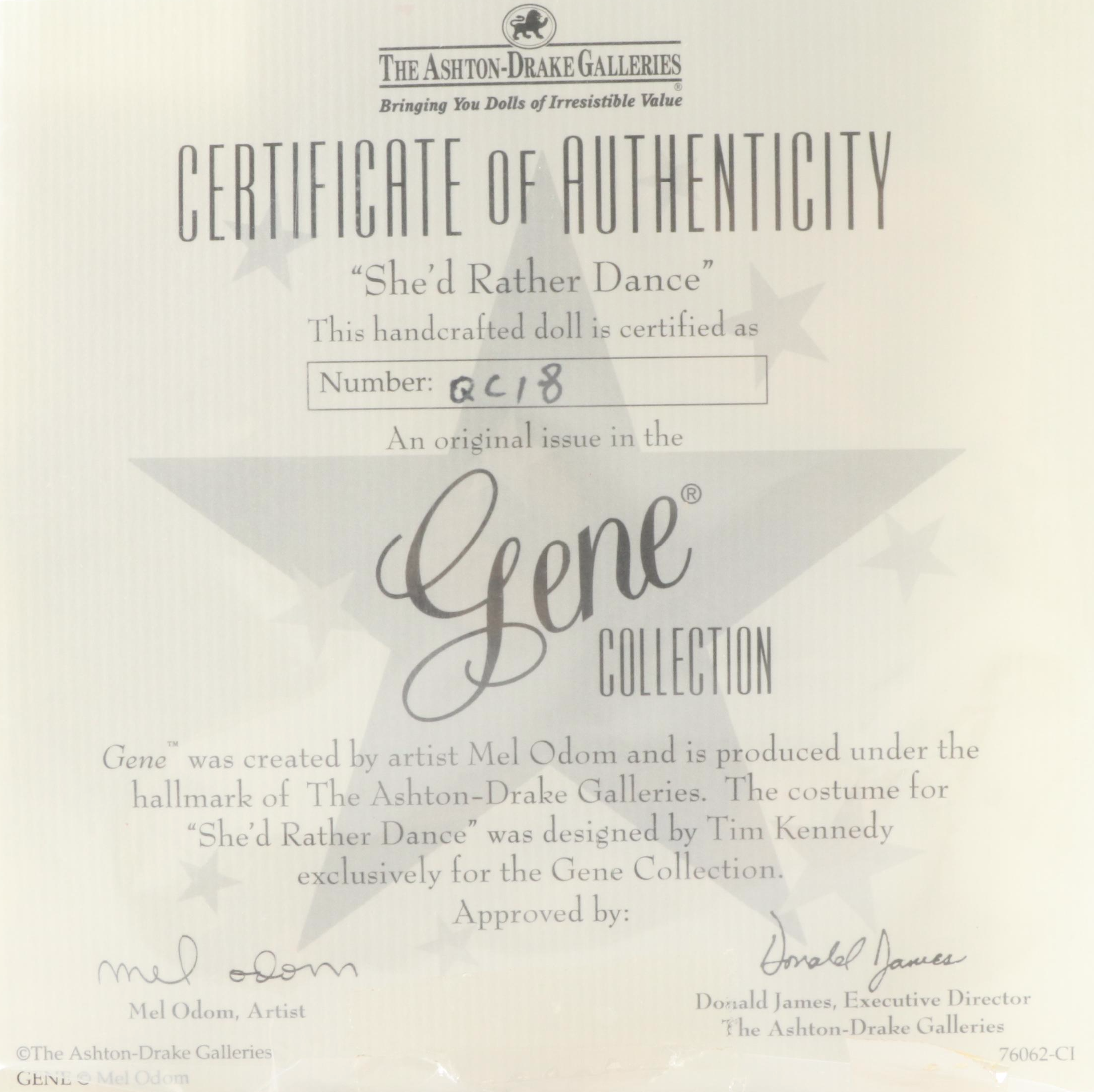 Gene Vinyl Dolls "Broadway Medley" and "She'd Rather Dance" with Outfits, COAs