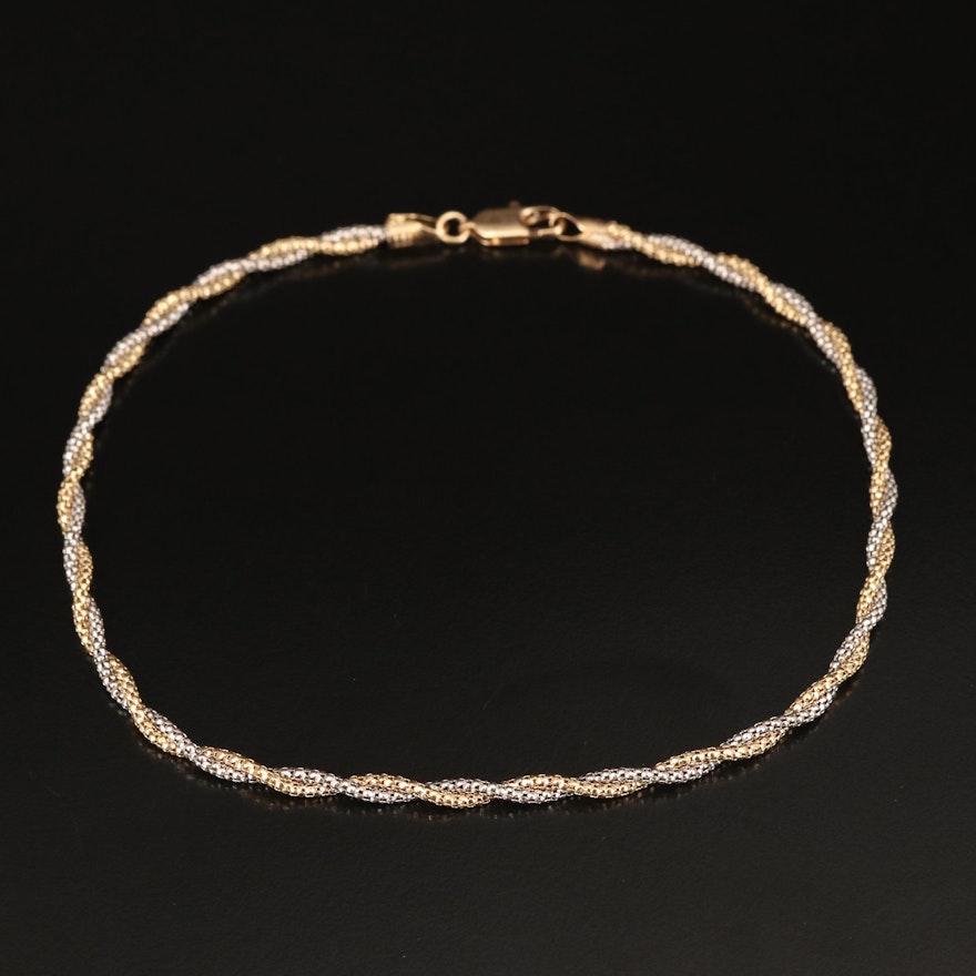 Italian 14K Two-Tone Gold Braid Anklet