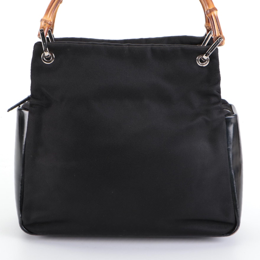 Gucci Bamboo Two-Handle Bag in Black Nylon and Leather