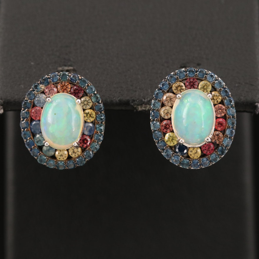 Sterling Opal and Sapphire Earrings