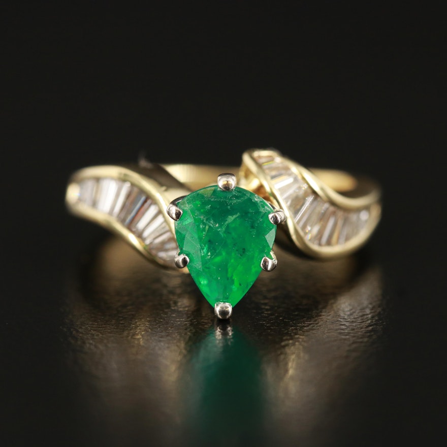 18K 1.15 CT Emerald and Diamond Ring