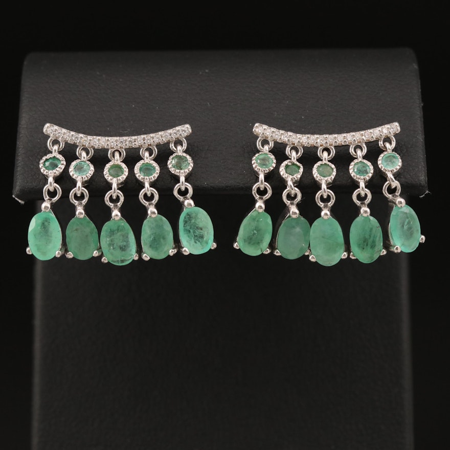 Sterling Emerald and Cubic Zirconia Fringe Earrings